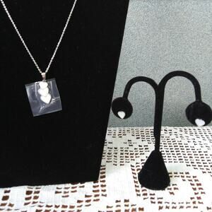 NEW Mother of Pearl 3 Heart Pendant Necklace & Stud Earring Set Stainless Steel